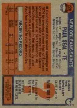 1976 Topps #228 - Paul Seal - New Orleans Saints - Back