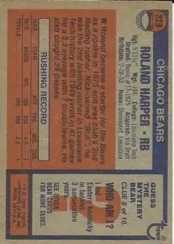 1976 Topps #229 - Roland Harper - Chicago Bears - Back
