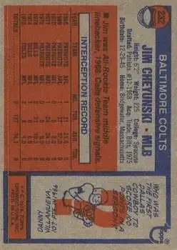 1976 Topps #232 - Jim Cheyunski - Baltimore Colts - Back