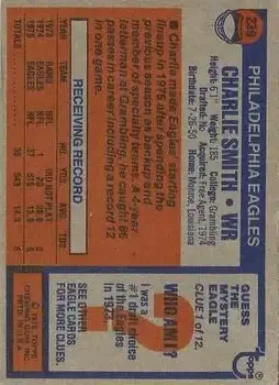 1976 Topps #239 - Charlie Smith - Philadelphia Eagles - Back 1976 Topps #239 - Charlie Smith - Philadelphia Eagles - Back