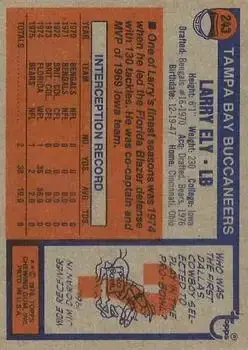 1976 Topps #243 - Larry Ely - Tampa Bay Buccaneers - Back 1976 Topps #243 - Larry Ely - Tampa Bay Buccaneers - Back
