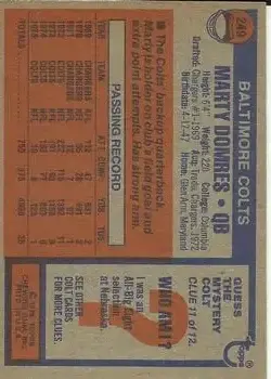 1976 Topps #249 - Marty Domres - Baltimore Colts - Back
