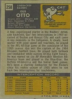 1971 Topps #258 - Gus Otto - Oakland Raiders - Back 1971 Topps #258 - Gus Otto - Oakland Raiders - Back