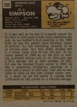 1971 Topps #260 - O.J. Simpson - Buffalo Bills