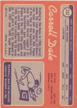 1970 Topps #232 - Carroll Dale - Green Bay Packers - Back