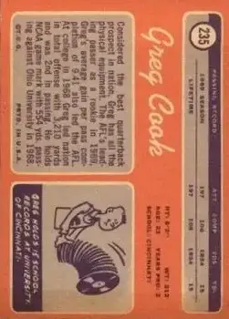 1970 Topps #235 - Greg Cook - Cincinnati Bengals - Back