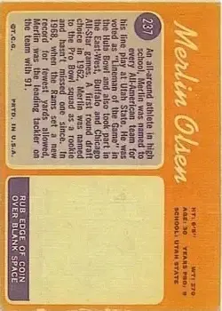 1970 Topps #237 - Merlin Olsen - Los Angeles Rams - Back