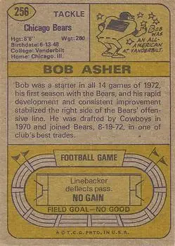 1974 Topps #256 - Bob Asher - Chicago Bears - Back