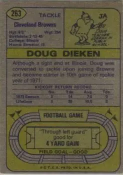 1974 Topps #263 - Doug Dieken - Cleveland Browns - Back