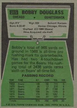 1975 Topps #265 - Bobby Douglass - Chicago Bears - Back