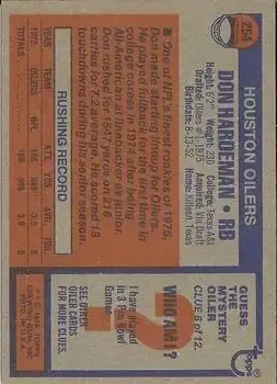 1976 Topps #254 - Don Hardeman - Houston Oilers - Back