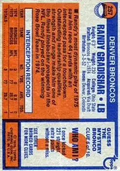 1976 Topps #257 - Randy Gradishar - Denver Broncos