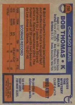1976 Topps #258 - Bob Thomas - Chicago Bears - Back