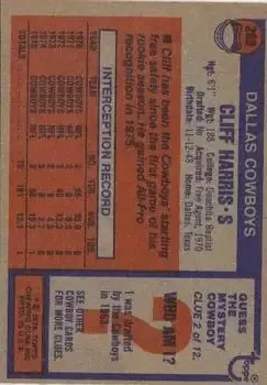 1976 Topps #260 - Cliff Harris - Dallas Cowboys - Back 1976 Topps #260 - Cliff Harris - Dallas Cowboys - Back