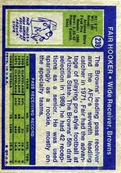 1972 Topps #239 - Fair Hooker - Cleveland Browns - Back 1972 Topps #239 - Fair Hooker - Cleveland Browns - Back