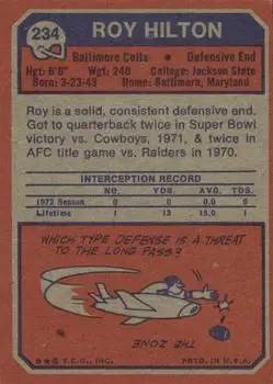 1973 Topps #234 - Roy Hilton - Baltimore Colts - Back 1973 Topps #234 - Roy Hilton - Baltimore Colts - Back