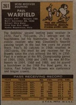 1971 Topps #261 - Paul Warfield - Miami Dolphins