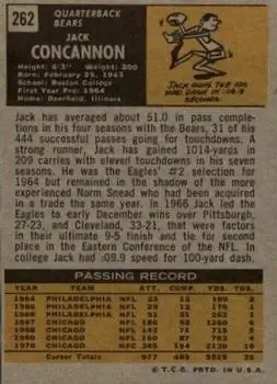 1971 Topps #262 - Jack Concannon - Chicago Bears