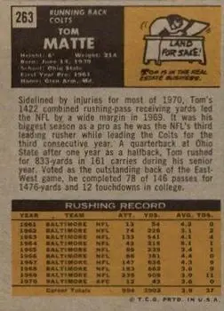 1971 Topps #263 - Tom Matte - Baltimore Colts
