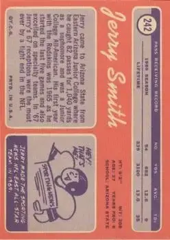 1970 Topps #242 - Jerry Smith - Washington Redskins - Back