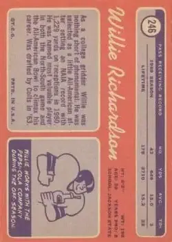 1970 Topps #246 - Willie Richardson - Baltimore Colts - Back