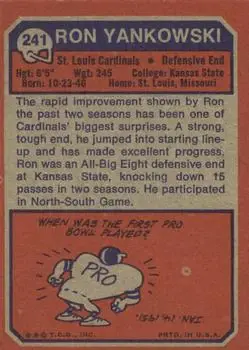 1973 Topps #241 - Ron Yankowski - St. Louis Cardinals - Back