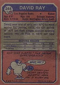 1973 Topps #244 - David Ray - Los Angeles Rams - Back