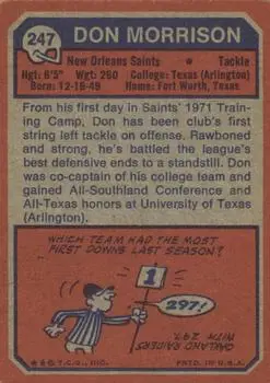 1973 Topps #247 - Don Morrison - New Orleans Saints - Back 1973 Topps #247 - Don Morrison - New Orleans Saints - Back