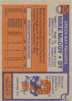 1976 Topps #262 - Mike McCoy - Green Bay Packers - Back