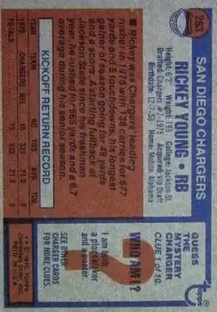 1976 Topps #263 - Rickey Young - San Diego Chargers - Back