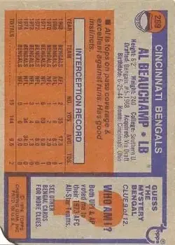 1976 Topps #269 - Al Beauchamp - Cincinnati Bengals - Back 1976 Topps #269 - Al Beauchamp - Cincinnati Bengals - Back
