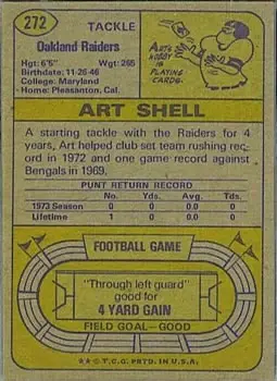 1974 Topps #272 - Art Shell - Oakland Raiders