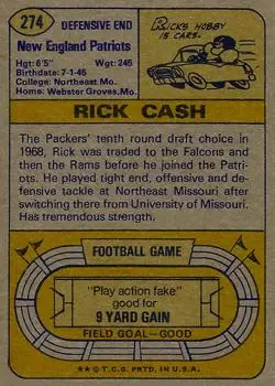 1974 Topps #274 - Rick Cash - New England Patriots - Back 1974 Topps #274 - Rick Cash - New England Patriots - Back