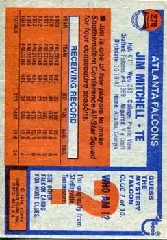 1976 Topps #276 - Jim Mitchell - Atlanta Falcons - Back 1976 Topps #276 - Jim Mitchell - Atlanta Falcons - Back