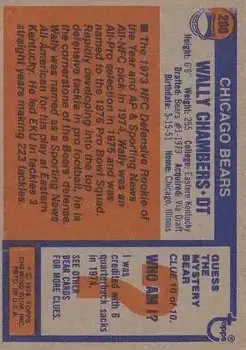 1976 Topps #280 - Wally Chambers - Chicago Bears - Back
