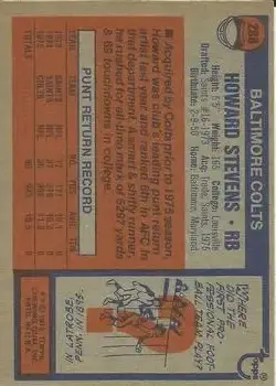 1976 Topps #288 - Howard Stevens - Baltimore Colts - Back