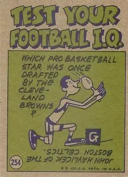 1972 Topps #254 - John Hadl - San Diego Chargers - Back