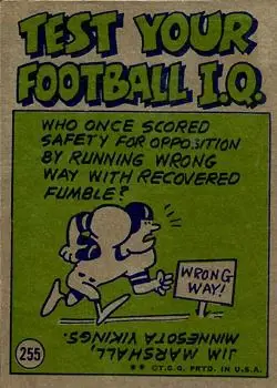1972 Topps #255 - Vic Washington - San Francisco 49ers - Back