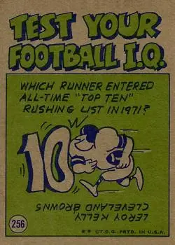 1972 Topps #256 - Don Horn - Denver Broncos - Back