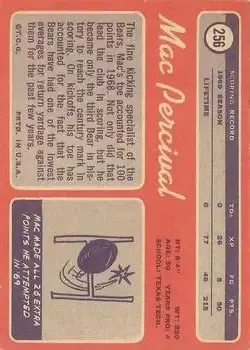 1970 Topps #256 - Mac Percival - Chicago Bears - Back