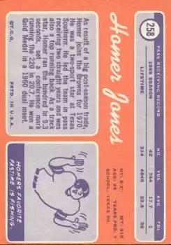 1970 Topps #258 - Homer Jones - Cleveland Browns - Back
