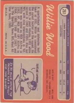 1970 Topps #261 - Willie Wood - Green Bay Packers - Back