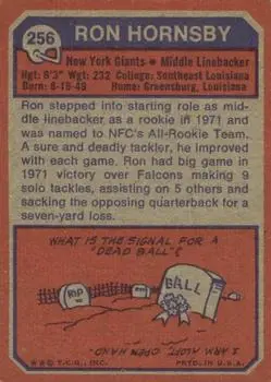 1973 Topps #256 - Ronnie Hornsby - New York Giants - Back