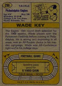 1974 Topps #296 - Wade Key - Philadelphia Eagles