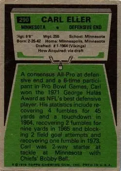 1975 Topps #290 - Carl Eller - Minnesota Vikings - Back 1975 Topps #290 - Carl Eller - Minnesota Vikings - Back