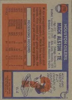 1976 Topps #293 - Mack Alston - Houston Oilers - Back