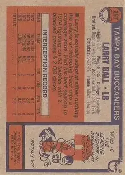 1976 Topps #297 - Larry Ball - Tampa Bay Buccaneers - Back
