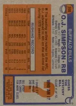 1976 Topps #300 - O.J. Simpson - Buffalo Bills - Back 1976 Topps #300 - O.J. Simpson - Buffalo Bills - Back