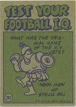 1972 Topps #261 - Greg Landry - Detroit Lions - Back