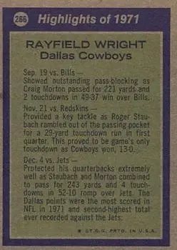 1972 Topps #266 - Rayfield Wright - Dallas Cowboys - Back 1972 Topps #266 - Rayfield Wright - Dallas Cowboys - Back